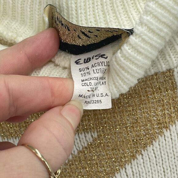 Vintage 80’s Dana Scott Women’s Boxy Fit Pullover Sweater White Gold Large - Picture 5 of 8